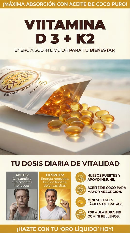 Vitamina D3 + K2 | La fórmula que protege tus huesos, tu corazón y tu vida